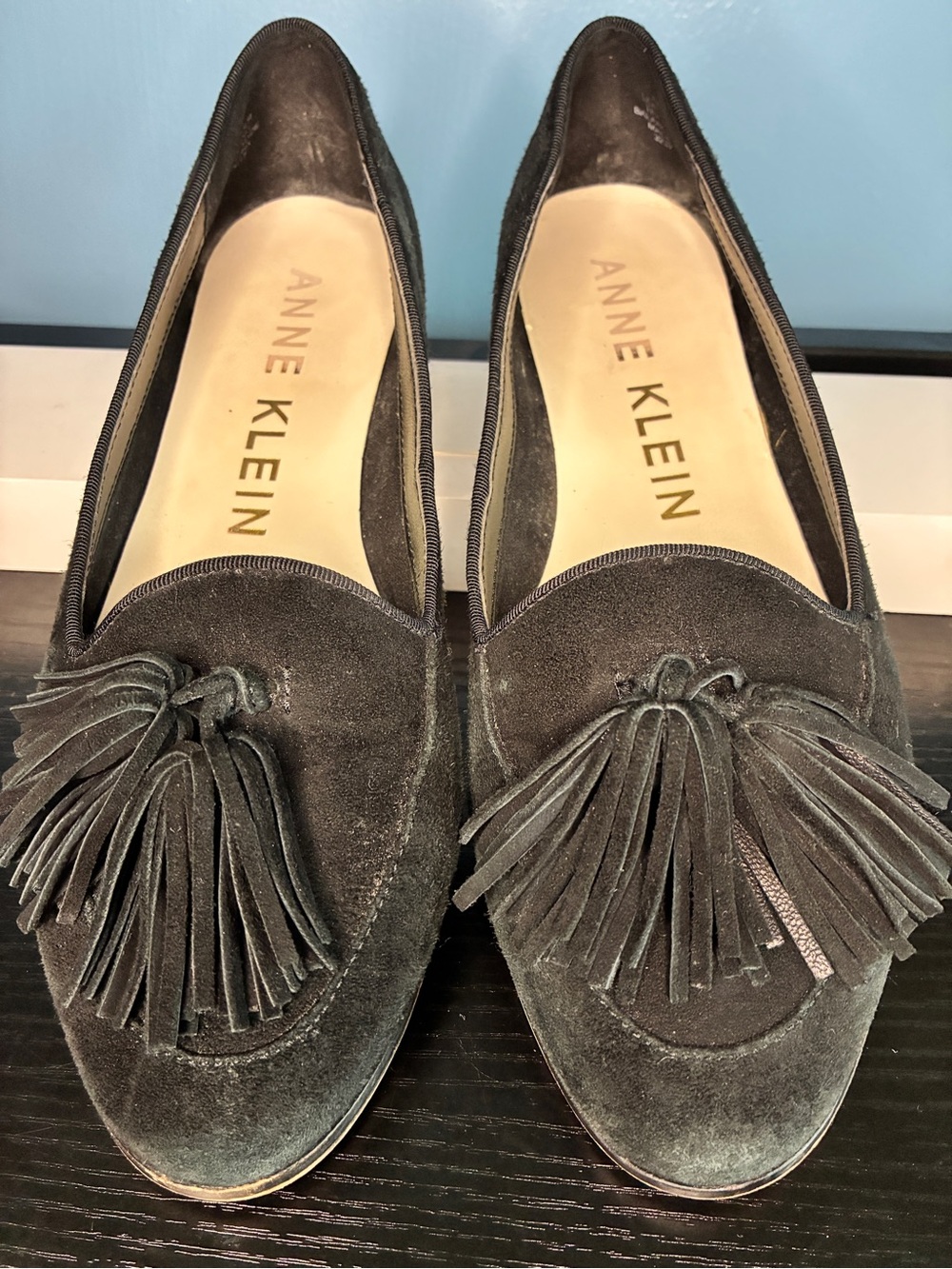 Anne Klein Black Suede Tassel Loafers